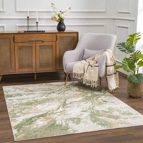 Wrought Studio Charniqua Abstract Design Modern Green/Beige Area Rug